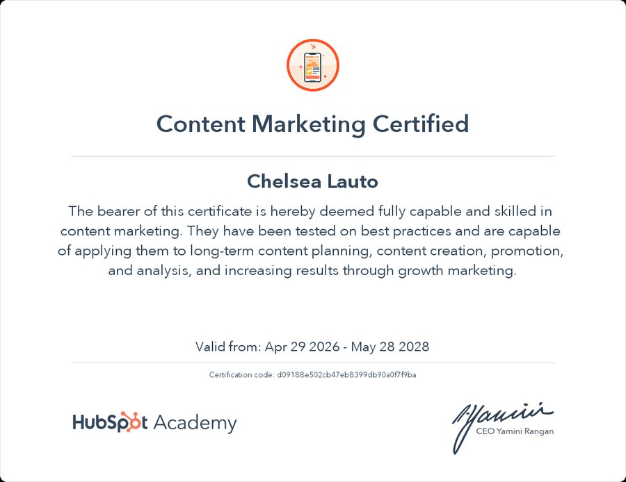 Content Marketing Certified certificate